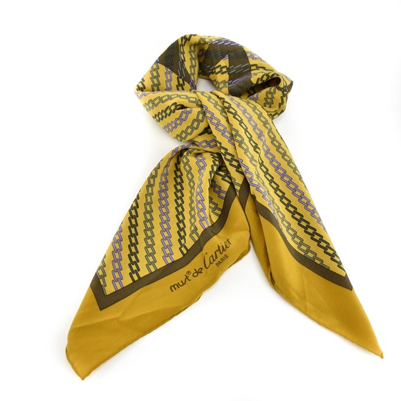 CARTIER Goldenrod, "Double C" Logo Silk Scarf (nn) - Picture 3 of 8